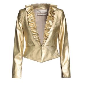 Anna Buzzi Metallic Gold Faux Leather Ruffle Suit Jacket US Size 4 / Italian 40